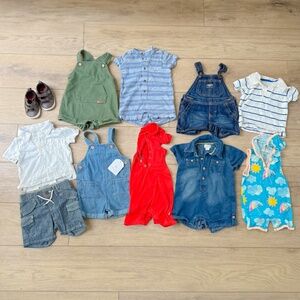 BOYS BACK TO SCHOOL BUNDLE SIZE 6-12 MONTHS SHORTALLS DENIM ROMPERS